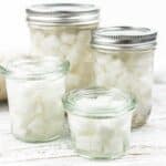 Pickling radish stored in mason jars.