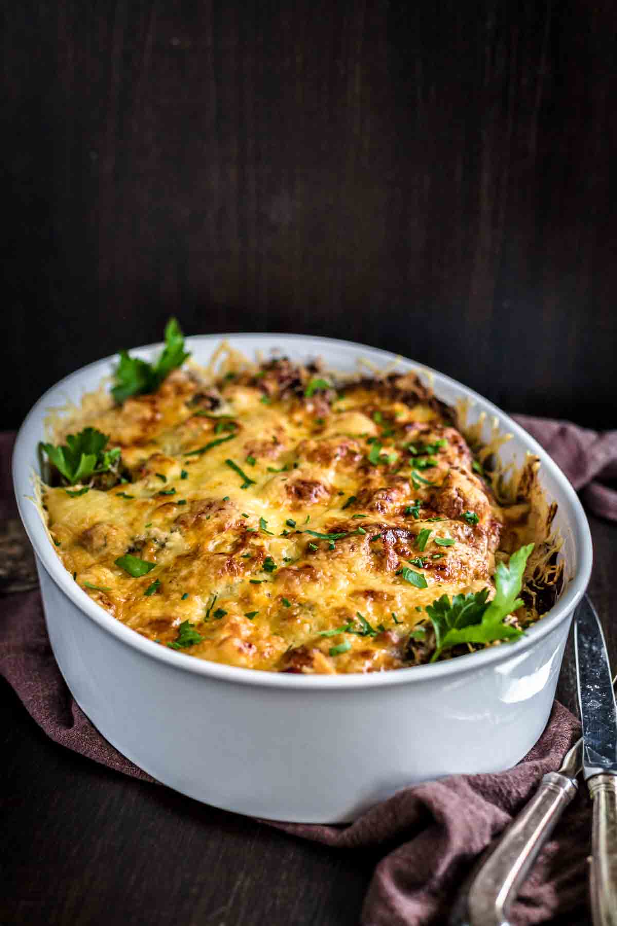 Ultimate chicken casserole in a dish.