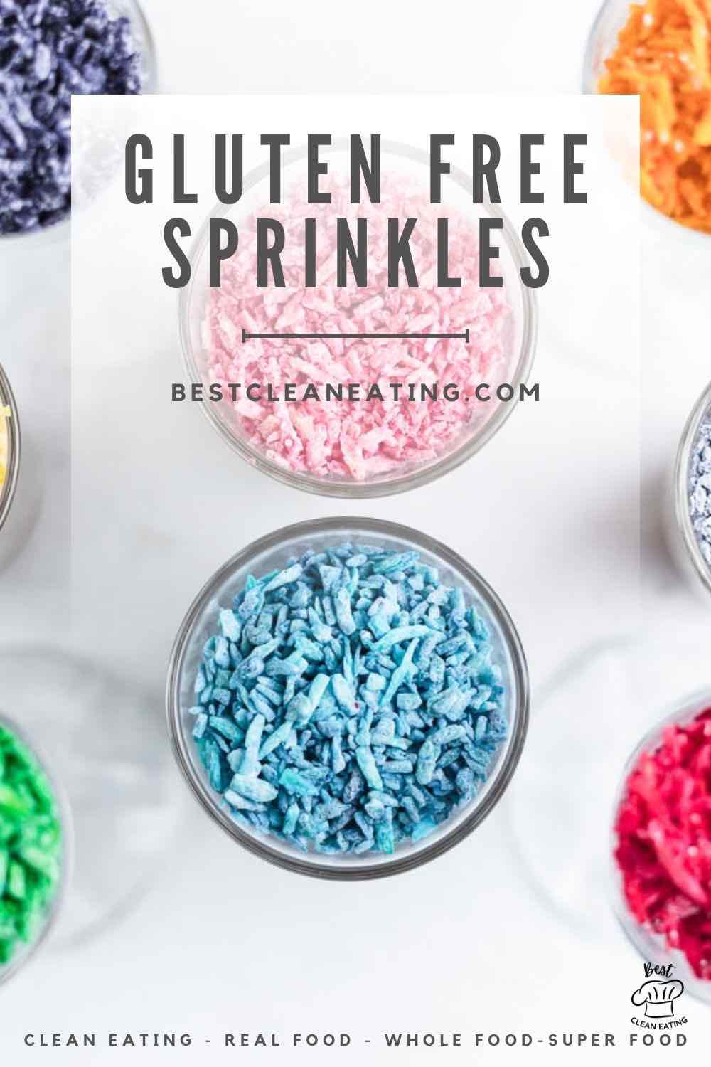 Gluten free sprinkles with the text gluten free sprinkles.