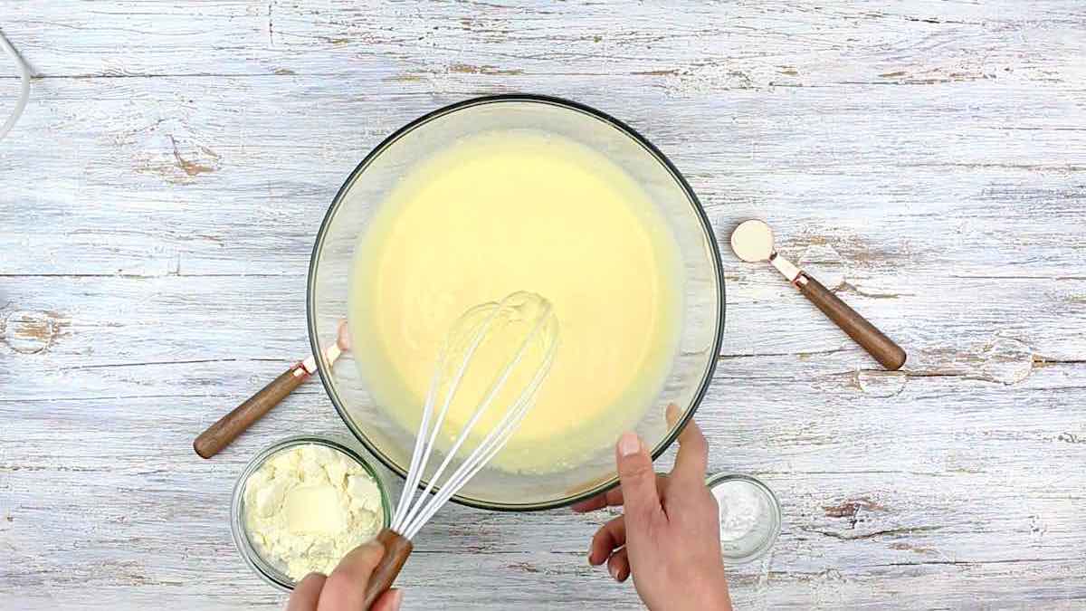 Whisking ingredients in a bowl.