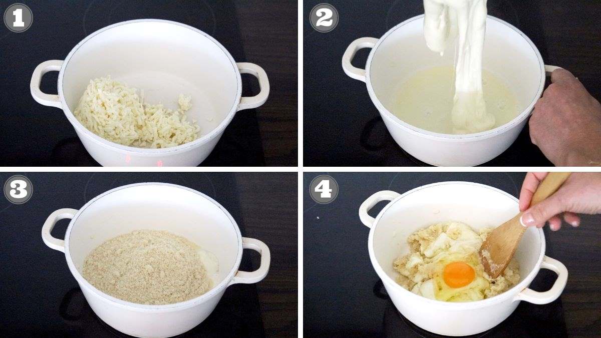 A series of photos showing how to make gluten free dough.