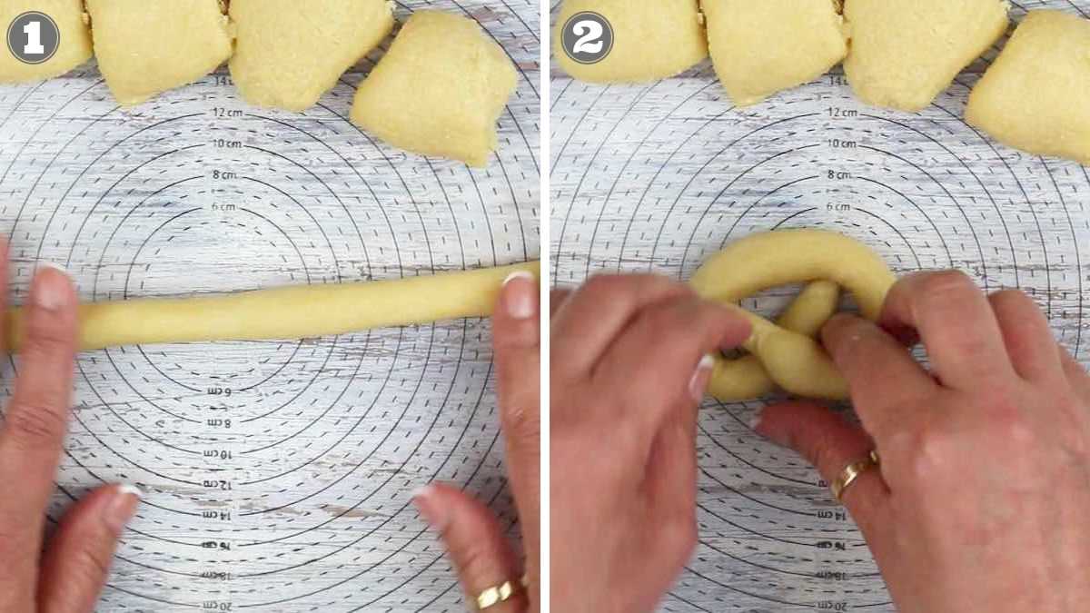 How to make a pretzel on a cutting board.