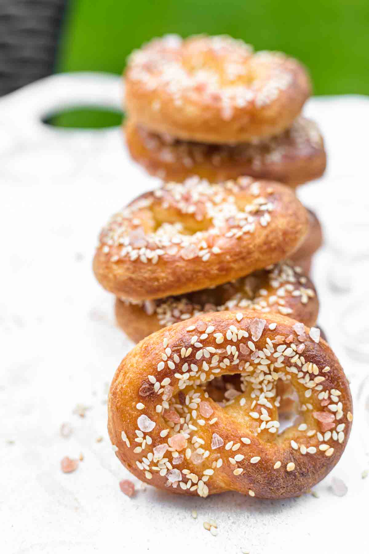 Pretzels with sesame seeds.