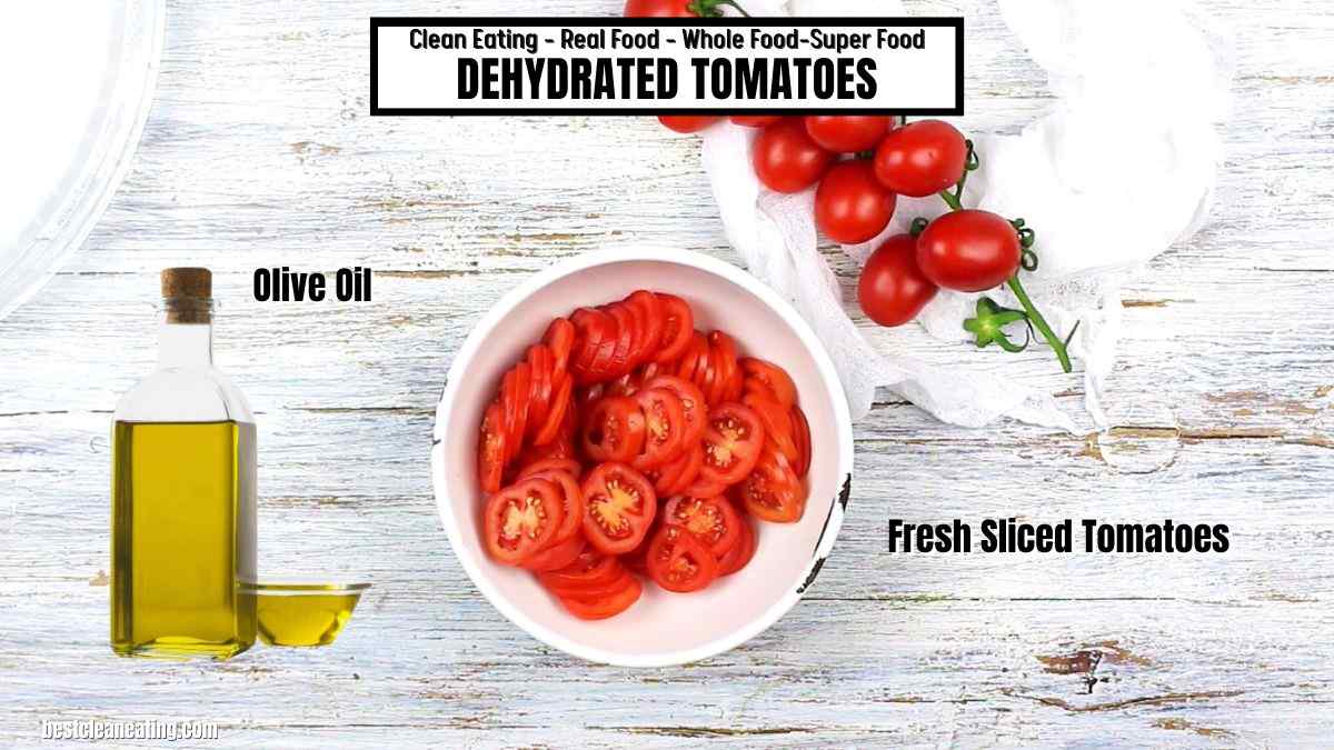 The ingredients for a recipe for dehydrated tomatoes.