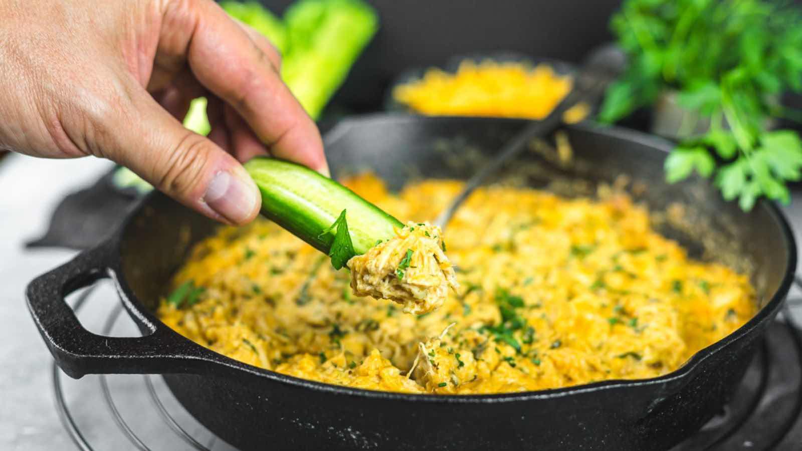 Zucchini slice dips into a creamy dip.