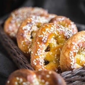A basket of freshly baked almond flour pretzels.