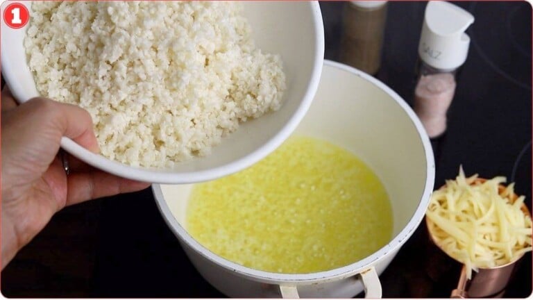 Creamy Cauliflower Rice Cheese Mash - Tiny Batch Cooking