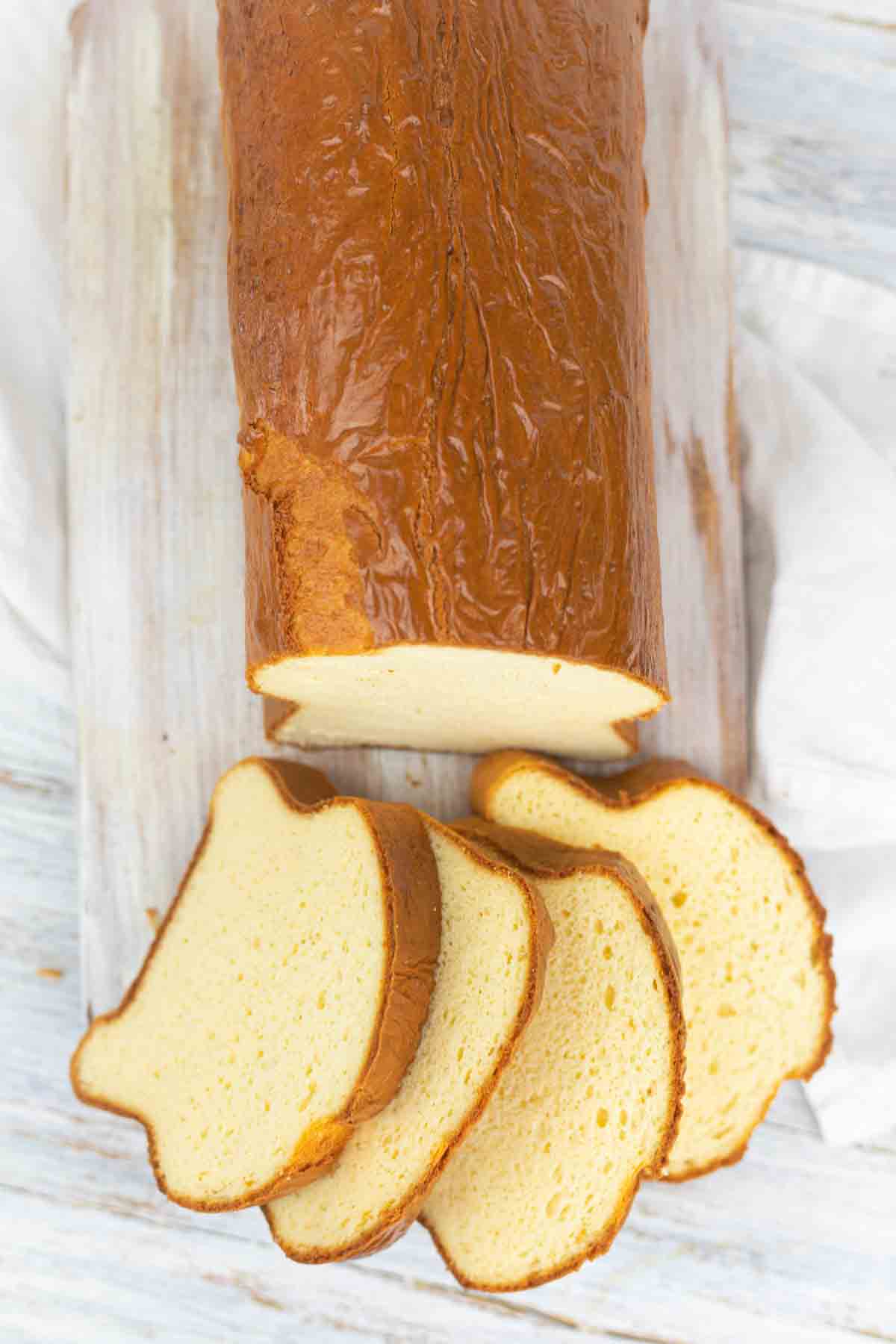 Sweet bread loaf and bread slices.