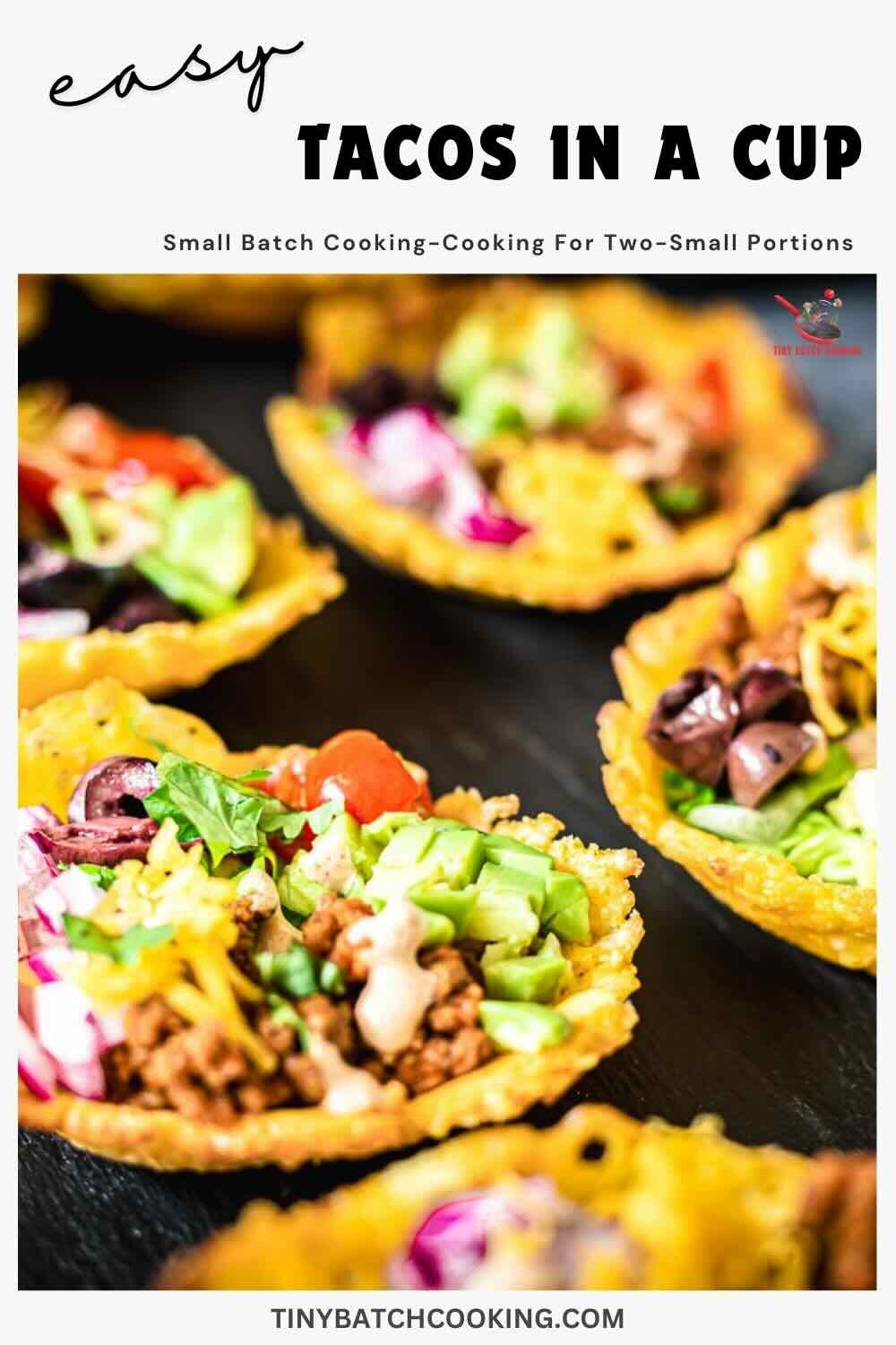 Tacos in a cup. The image also shows an easy tacos in a cup and the website URL.