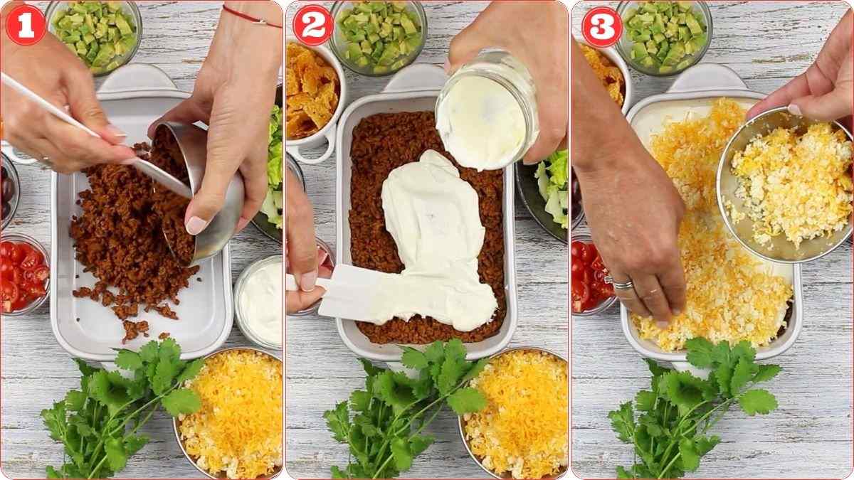 Steps for making walking taco casserole.