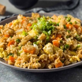 A plate of fried rice creatively uses leftovers.