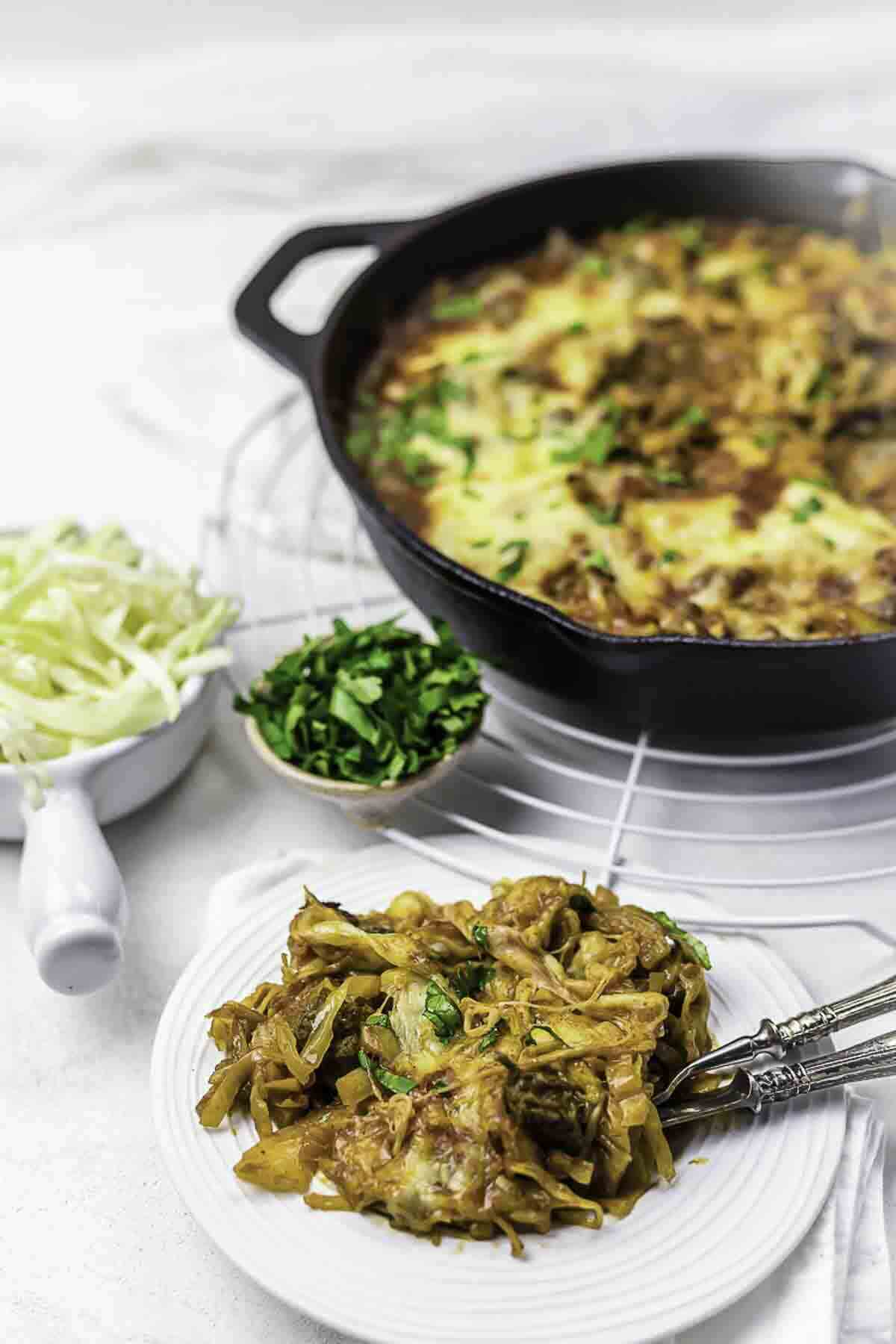 A plate of beef veggie casserole.