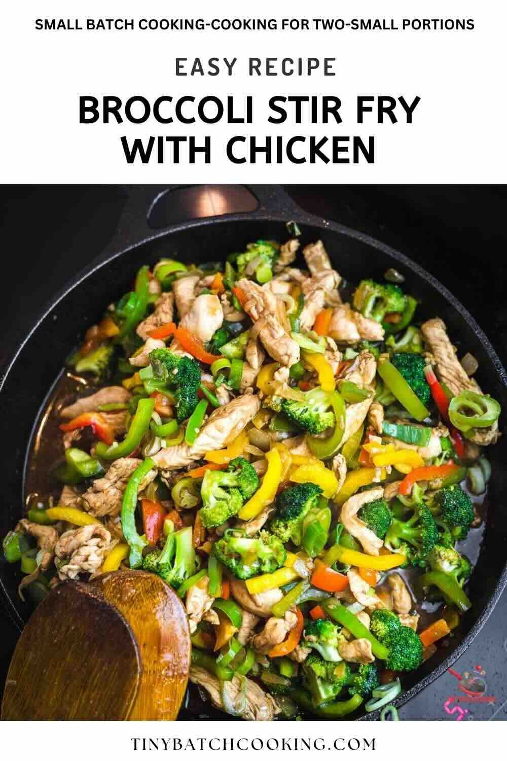 Colorful broccoli chicken stir-fry in skillet.