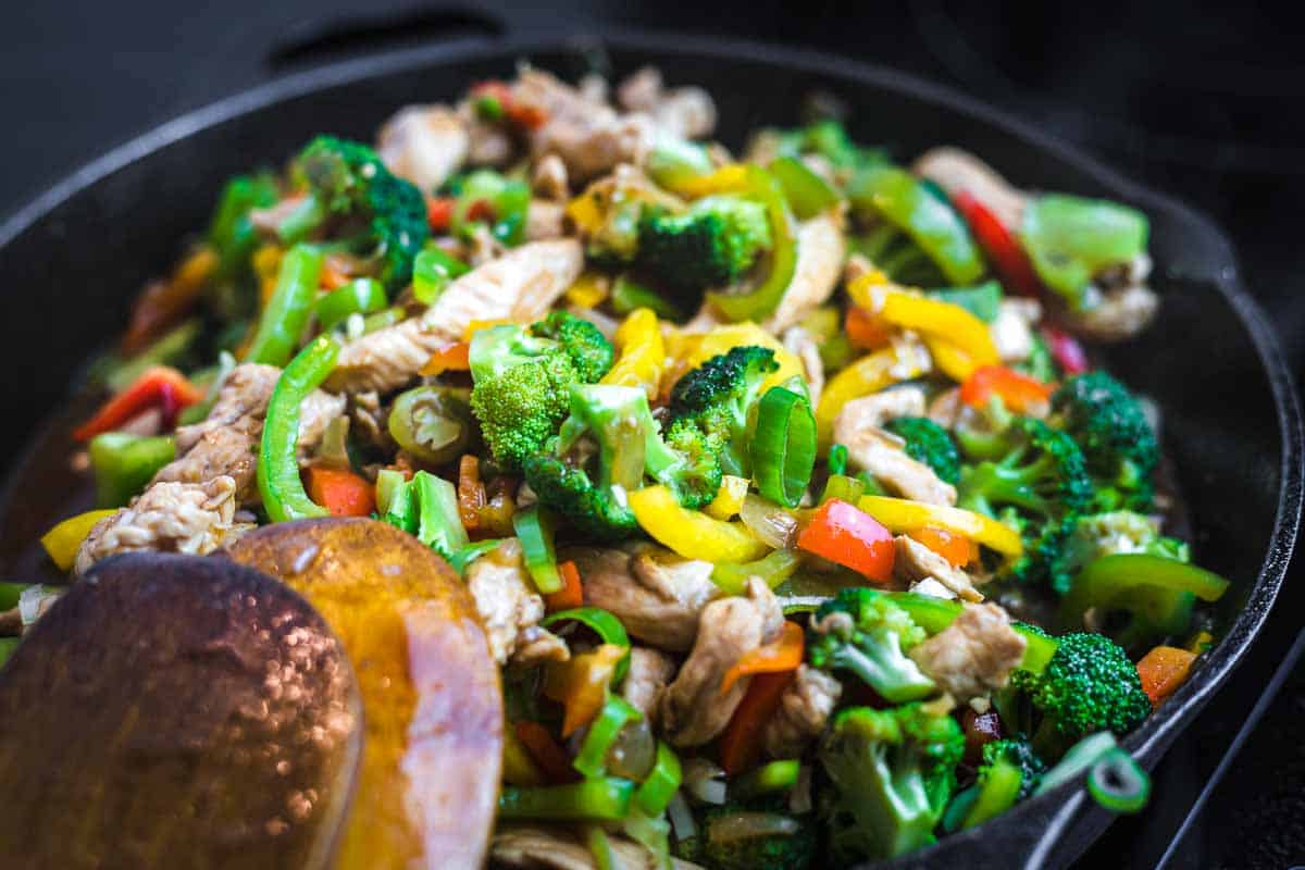 Stir-fry loaded with vibrant vegetables.