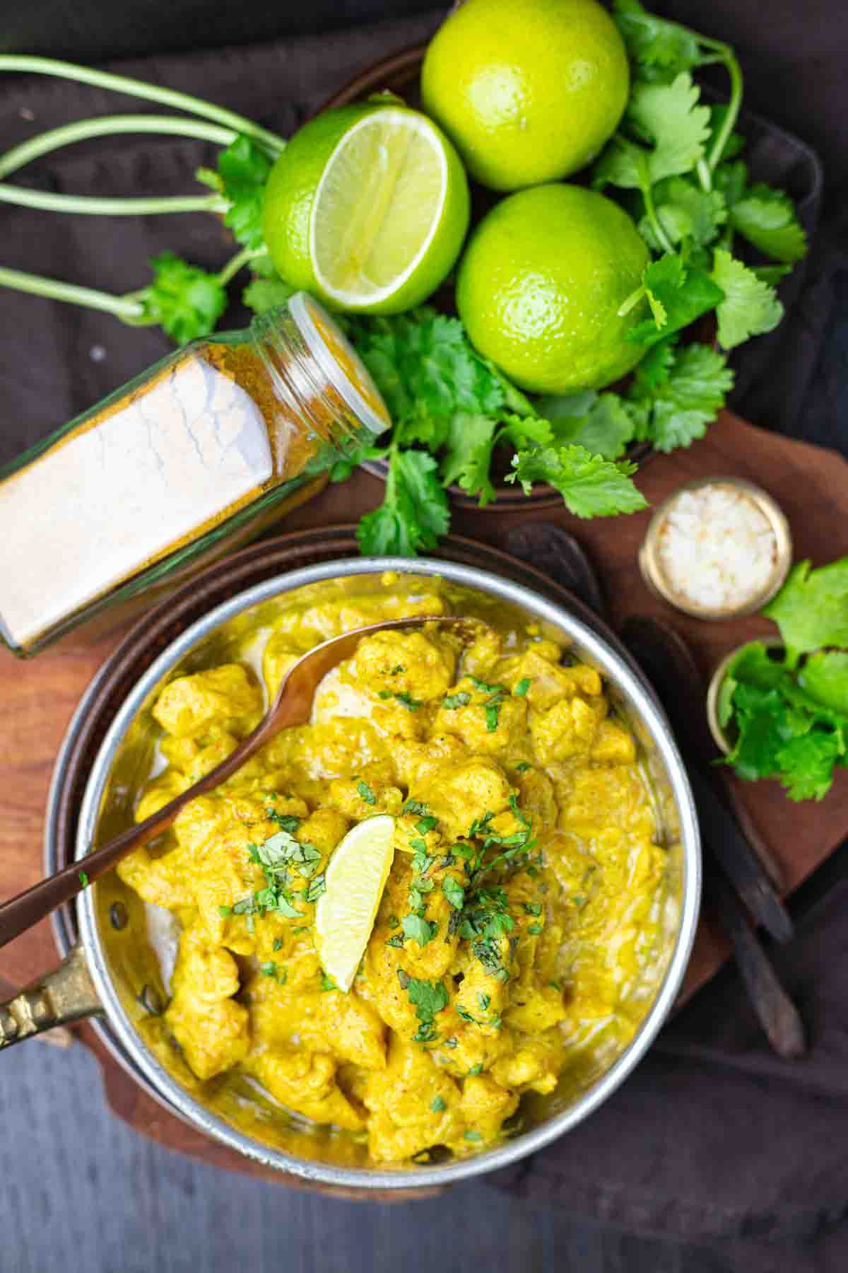 Chicken curry in a pot.