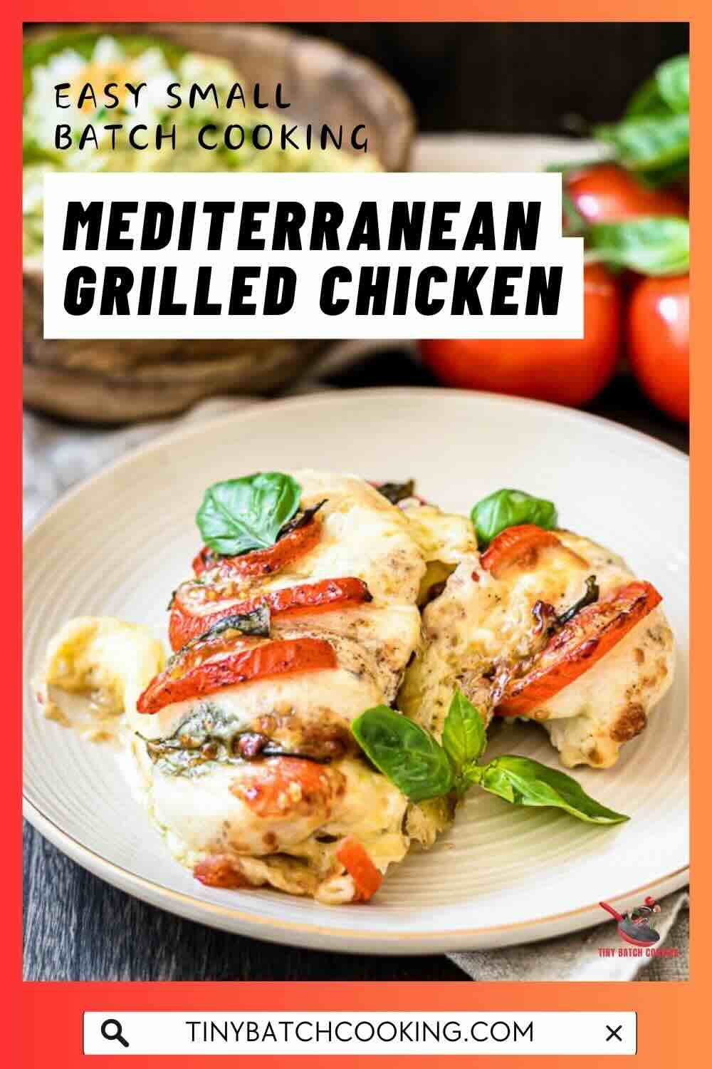 Grilled chicken topped with tomatoes and basil.