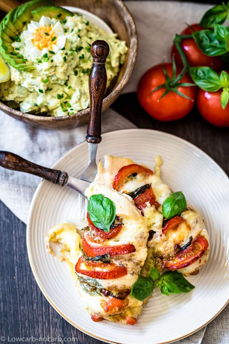 Cheesy grilled chicken with fresh basil.