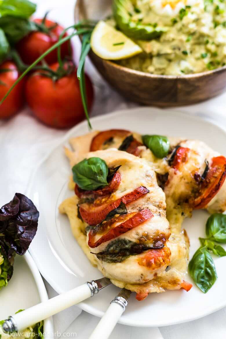 Basil and tomato grilled chicken breast.