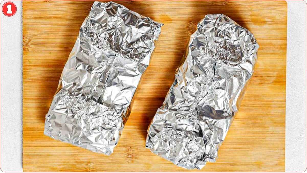 Wrapped foil packets ready for baking.